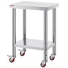 VEVOR Stainless Steel Work Table 24 x 18 x 34 Inch, 700 LBS Load Capacity with 4 Wheels, 3 Adjustable Height Levels, Heavy Duty Food Prep Worktable for Commercial Kitchen Restaurant, Silver