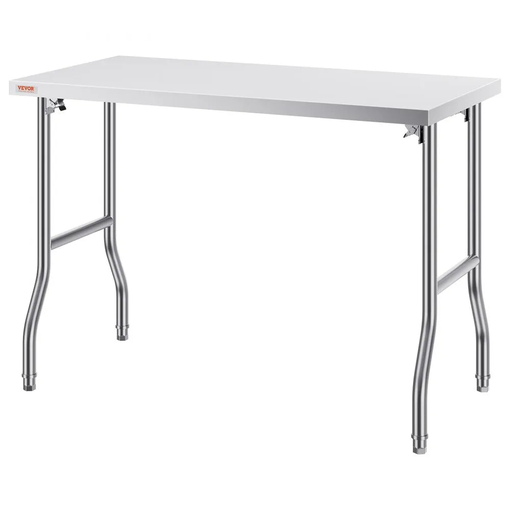 VEVOR Folding Commercial Prep Table, 48 x 24 Inch Commercial Worktable Workstation, Heavy-duty Stainless Steel Folding Table with 300 lbs Load, Kitchen Work Table, for Home Kitchen Restaurant Garage