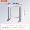 VEVOR Stainless Steel Work Table 30 x 12 x 34 Inch, 700 LBS Load Capacity with 4 Wheels, 3 Adjustable Height Levels, Heavy Duty Food Prep Worktable for Commercial Kitchen Restaurant, Silver