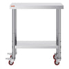 VEVOR Stainless Steel Work Table 30 x 12 x 34 Inch, 700 LBS Load Capacity with 4 Wheels, 3 Adjustable Height Levels, Heavy Duty Food Prep Worktable for Commercial Kitchen Restaurant, Silver