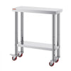 VEVOR Stainless Steel Work Table 30 x 12 x 34 Inch, 700 LBS Load Capacity with 4 Wheels, 3 Adjustable Height Levels, Heavy Duty Food Prep Worktable for Commercial Kitchen Restaurant, Silver