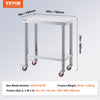 VEVOR Stainless Steel Work Table 30 x 18 x 34 Inch, 700 LBS Load Capacity with 4 Wheels, 3 Adjustable Height Levels, Heavy Duty Food Prep Worktable for Commercial Kitchen Restaurant, Silver