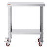 VEVOR Stainless Steel Work Table 30 x 18 x 34 Inch, 700 LBS Load Capacity with 4 Wheels, 3 Adjustable Height Levels, Heavy Duty Food Prep Worktable for Commercial Kitchen Restaurant, Silver