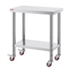 VEVOR Stainless Steel Work Table 30 x 18 x 34 Inch, 700 LBS Load Capacity with 4 Wheels, 3 Adjustable Height Levels, Heavy Duty Food Prep Worktable for Commercial Kitchen Restaurant, Silver