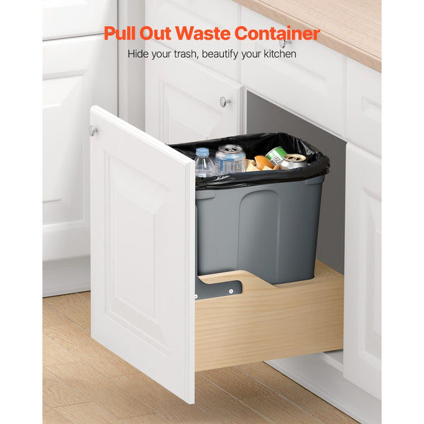Vevor Pull Out Trash Can 35 Qt Under Cabinet Soft-Close Waste Containe ...