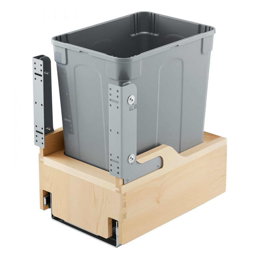 VEVOR Wood Pullout Trash Can for Kitchen Cabinets, 35 QT Garbage Waste Recycling Bin, Under Mount Waste Container, with Heavy Duty Metal Soft Close Sliding System, Door Kit, for Sink, Under Counter