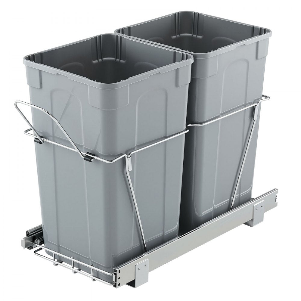 VEVOR Pullout Trash Can for Kitchen Cabinets, 27QTx2 Double Under Sink Garbage Waste Recycling Bin, Under Mount Waste Container, with Heavy Duty Metal Full Extension Sliding System and Handle