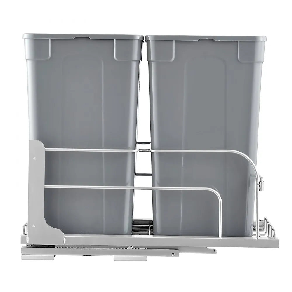 VEVOR Pull-Out Trash Can, 27 QT x2 Double Under Mount Kitchen Waste Container, Heavy Duty Garbage Recycling Bin with Door Kit and Soft Close Slide, for Kitchen Cabinet, Sink, Under Counter (Grey)