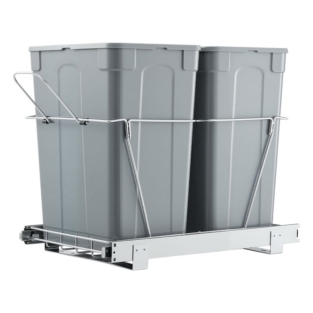 VEVOR Pullout Trash Can for Kitchen Cabinets, 35 QT x2 Double Under Sink Garbage Waste Recycling Bin, Under Mount Waste Container, with Heavy Duty Metal Full Extension Sliding System and Handle