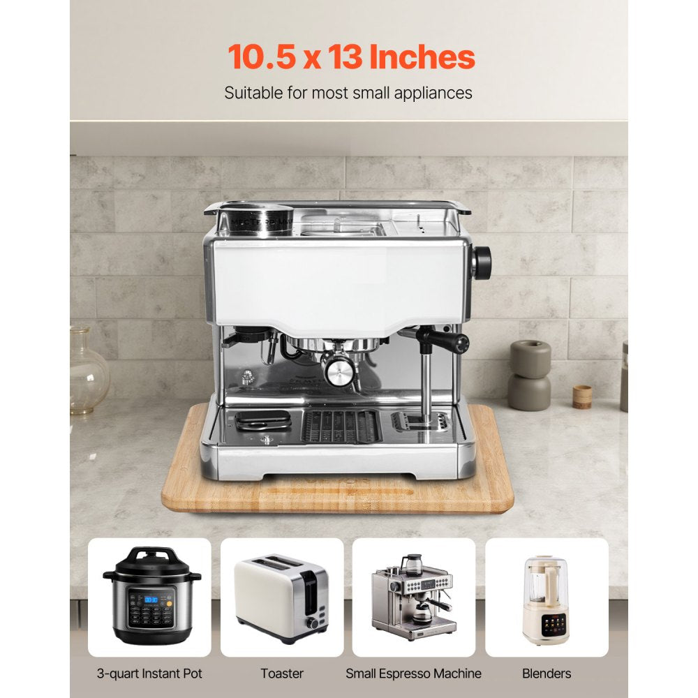 VEVOR Appliance Slider, Small 10.5 x 13-inch, Rolling Sliding Tray with Rubber Wheels & Hollow Handle, Easy to Clean, Appliance Rolling Tray for Coffee Maker, Kitchen Countertop, Natural Wood