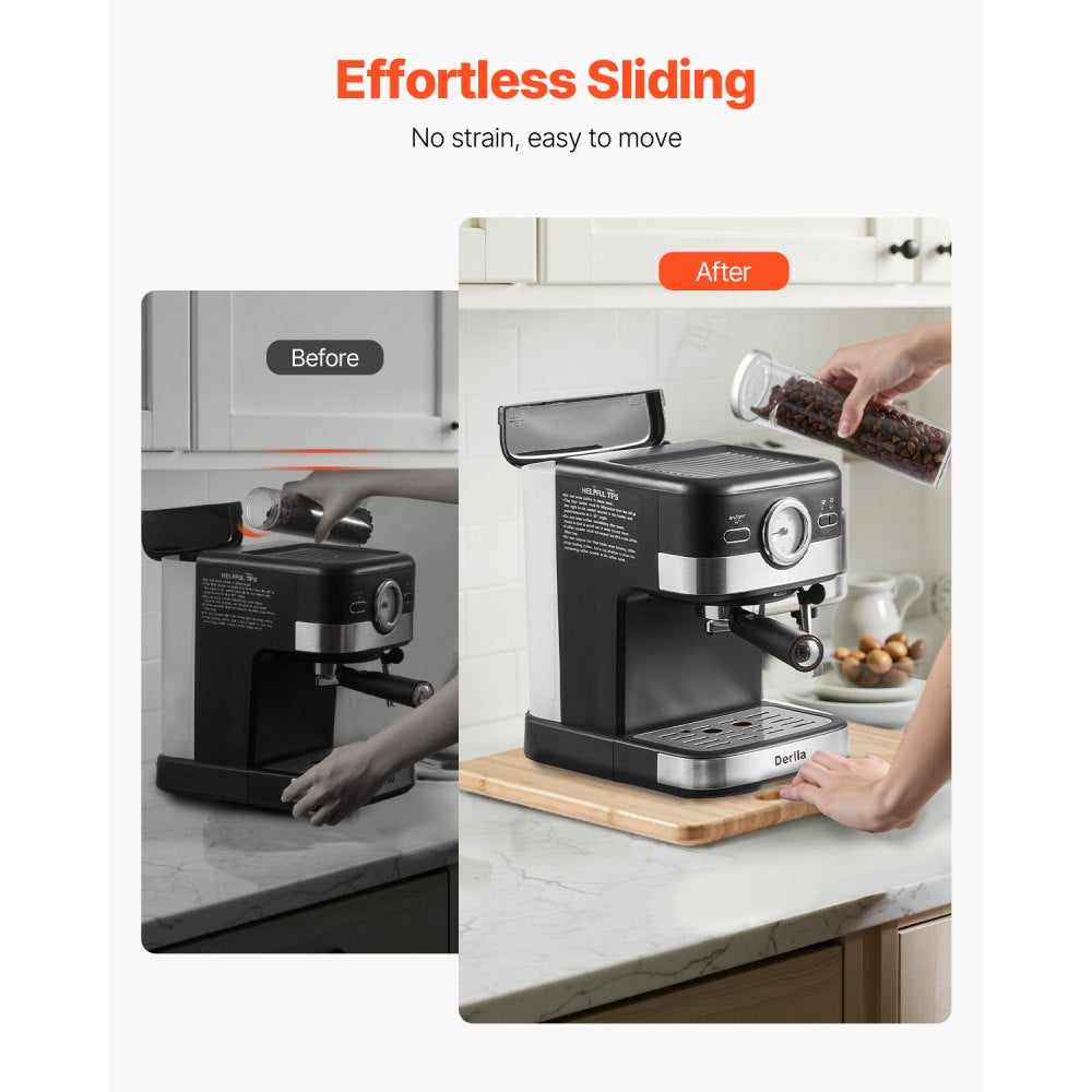 VEVOR Appliance Slider, Small 10.5 x 13-inch, Rolling Sliding Tray with Rubber Wheels & Hollow Handle, Easy to Clean, Appliance Rolling Tray for Coffee Maker, Kitchen Countertop, Natural Wood