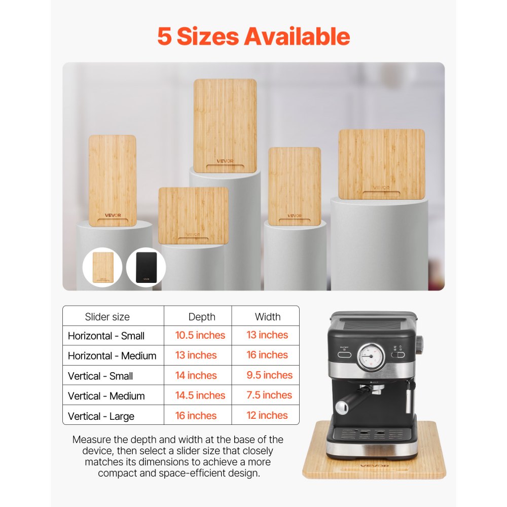 VEVOR Appliance Slider, Large 16 x 12-inch, Rolling Sliding Tray with Rubber Wheels & Hollow Handle, Easy to Clean, Appliance Rolling Tray for Coffee Maker, Kitchen Countertop, Natural Wood