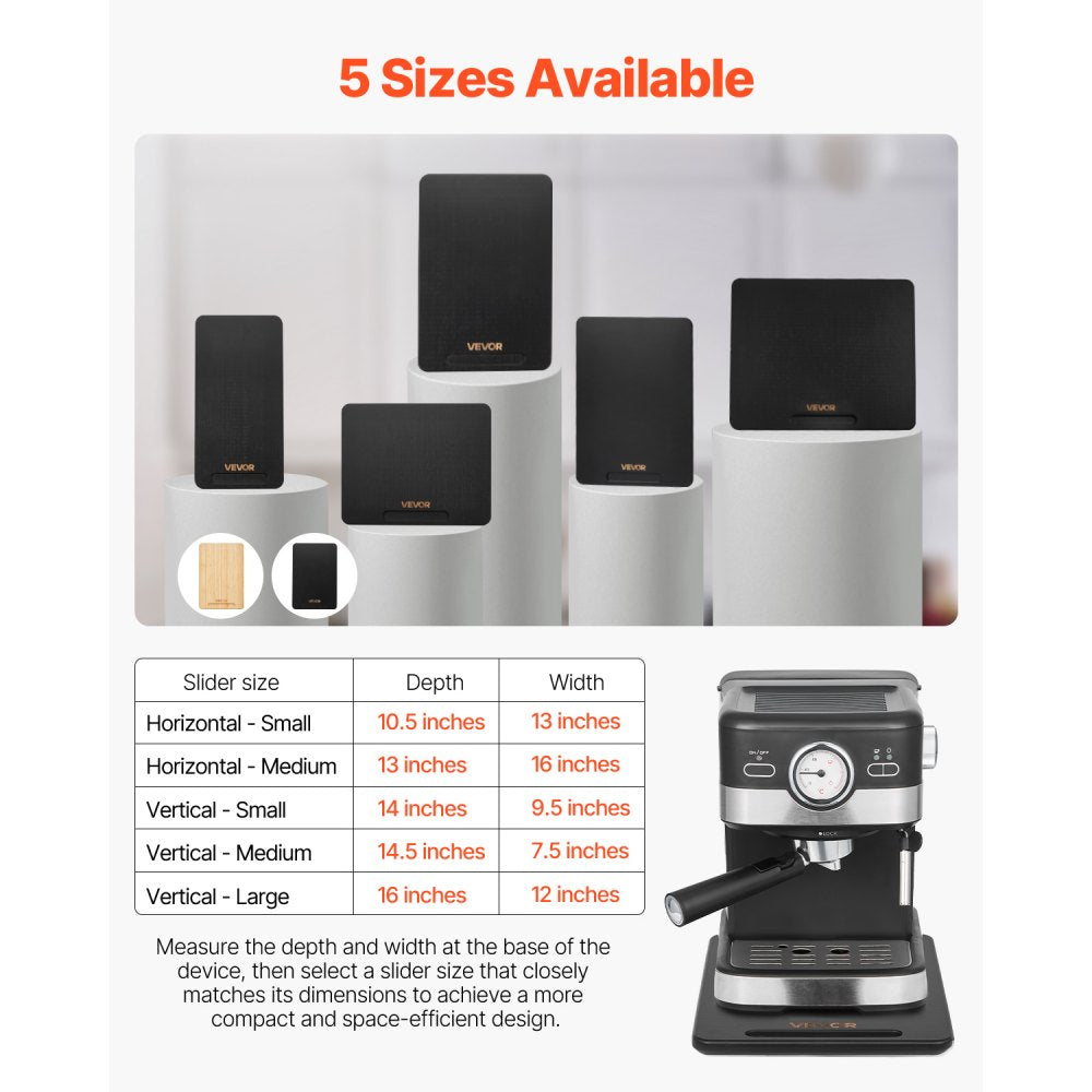 VEVOR Appliance Slider, Large 16 x 12-inch, Rolling Sliding Tray with Silent Rubber Wheels & Hollow Handle, Easy to Clean, Appliance Rolling Tray for Coffee Maker, Kitchen Countertop, Black