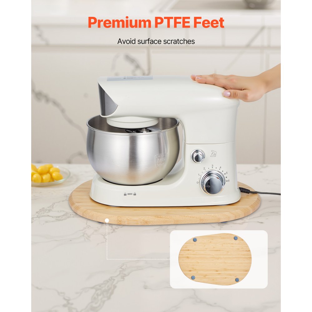 VEVOR Mixer Slider, Oval 15.7 x 11.1-inch, Appliance Slider Compatible with Tilt Head 5.5-8 Qt Stand Mixer, PTFE Feet, Kitchen Countertop Storage Mover Sliding Tray, Natural Wood