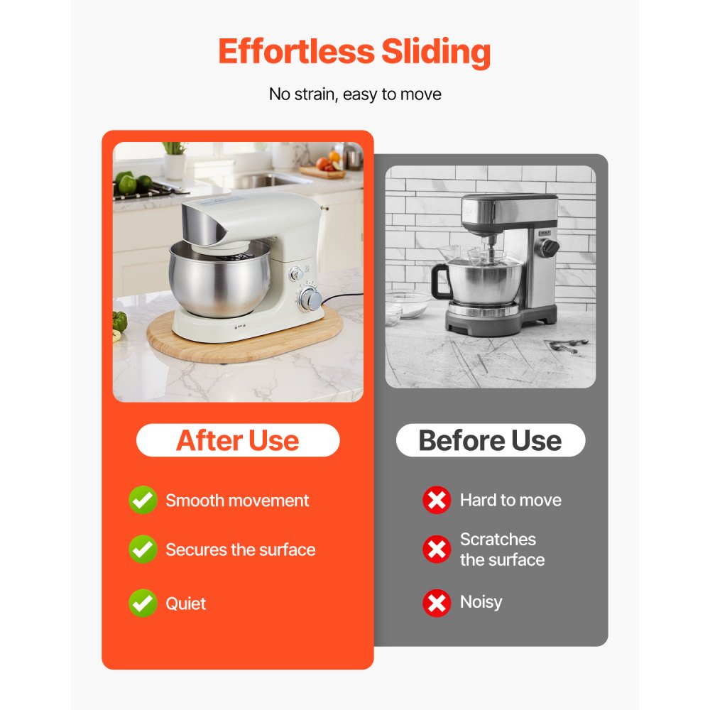 VEVOR Mixer Slider, Oval 15.7 x 11.1-inch, Appliance Slider Compatible with Tilt Head 5.5-8 Qt Stand Mixer, PTFE Feet, Kitchen Countertop Storage Mover Sliding Tray, Natural Wood