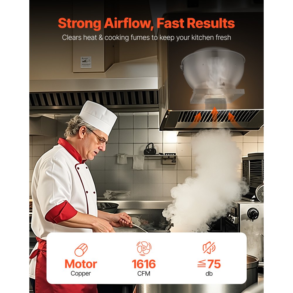 VEVOR Commercial Kitchen Exhaust Fan, 1616 CFM Restaurant Canopy Hood Exhaust Fan, 0.5HP 375W Direct Drive Food Truck Hood Vent, High Speed & Low Noise, for Warehouse, Agriculture