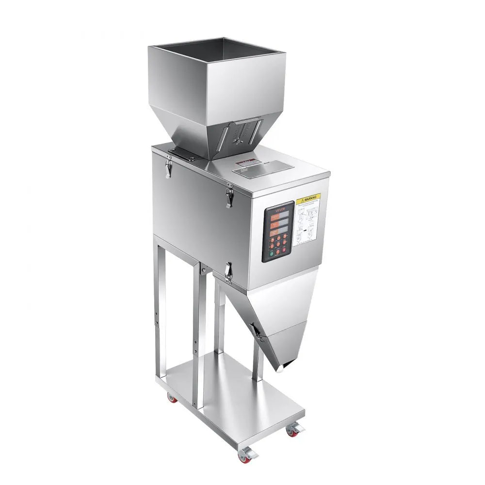 VEVOR Powder Filling Machine, 10-999g (0.02-2.2lbs) Automatic Particle Dispenser, Stainless Steel, Intelligent Weighing Dispensing Filler with Foot Pedal, for Coffee Beans, Grains, Tea, Spices, Silver