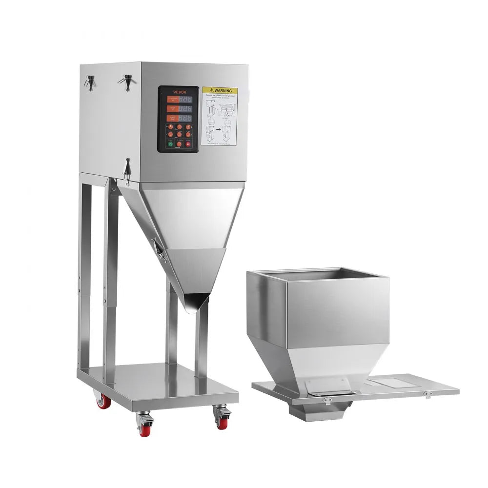 VEVOR Powder Filling Machine, 10-999g (0.02-2.2lbs) Automatic Particle Dispenser, Stainless Steel, Intelligent Weighing Dispensing Filler with Foot Pedal, for Coffee Beans, Grains, Tea, Spices, Silver
