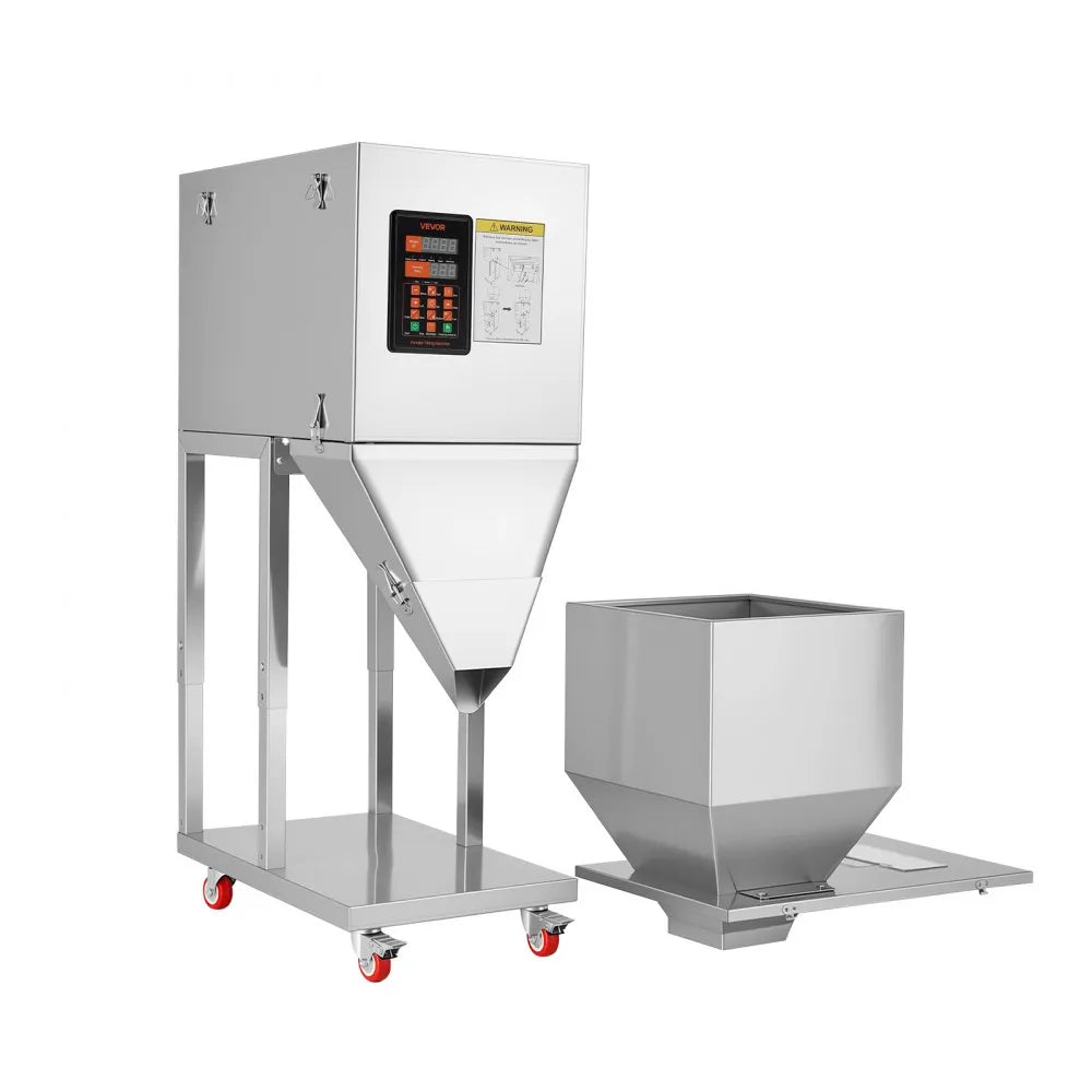 VEVOR Powder Filling Machine, 20-5000g (0.04-11.02lbs) Automatic Particle Dispenser, Stainless Steel, Smart Weighing Dispensing Filler w/ Foot Pedal, for Coffee Beans, Grains, Tea, Spices, Silver