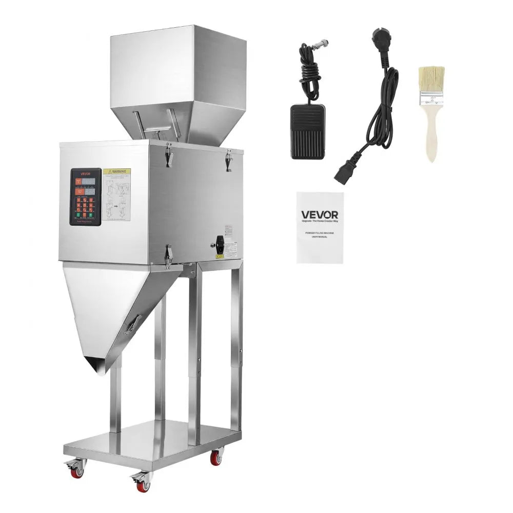 VEVOR Powder Filling Machine, 20-5000g (0.04-11.02lbs) Automatic Particle Dispenser, Stainless Steel, Smart Weighing Dispensing Filler w/ Foot Pedal, for Coffee Beans, Grains, Tea, Spices, Silver