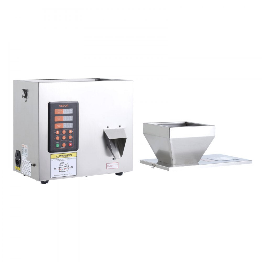 VEVOR Powder Filling Machine, 1-99.9g (0.002-0.22lbs) Automatic Particle Dispenser, High Accuracy, Stainless Steel, Intelligent Weighing Dispensing Filler for Coffee Beans, Grains, Tea, Spices, Silver