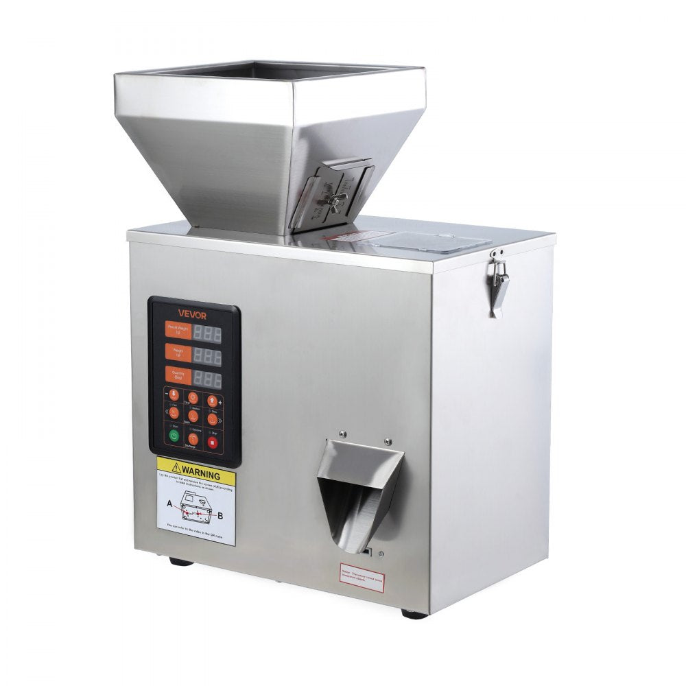 VEVOR Powder Filling Machine, 1-99.9g (0.002-0.22lbs) Automatic Particle Dispenser, High Accuracy, Stainless Steel, Intelligent Weighing Dispensing Filler for Coffee Beans, Grains, Tea, Spices, Silver