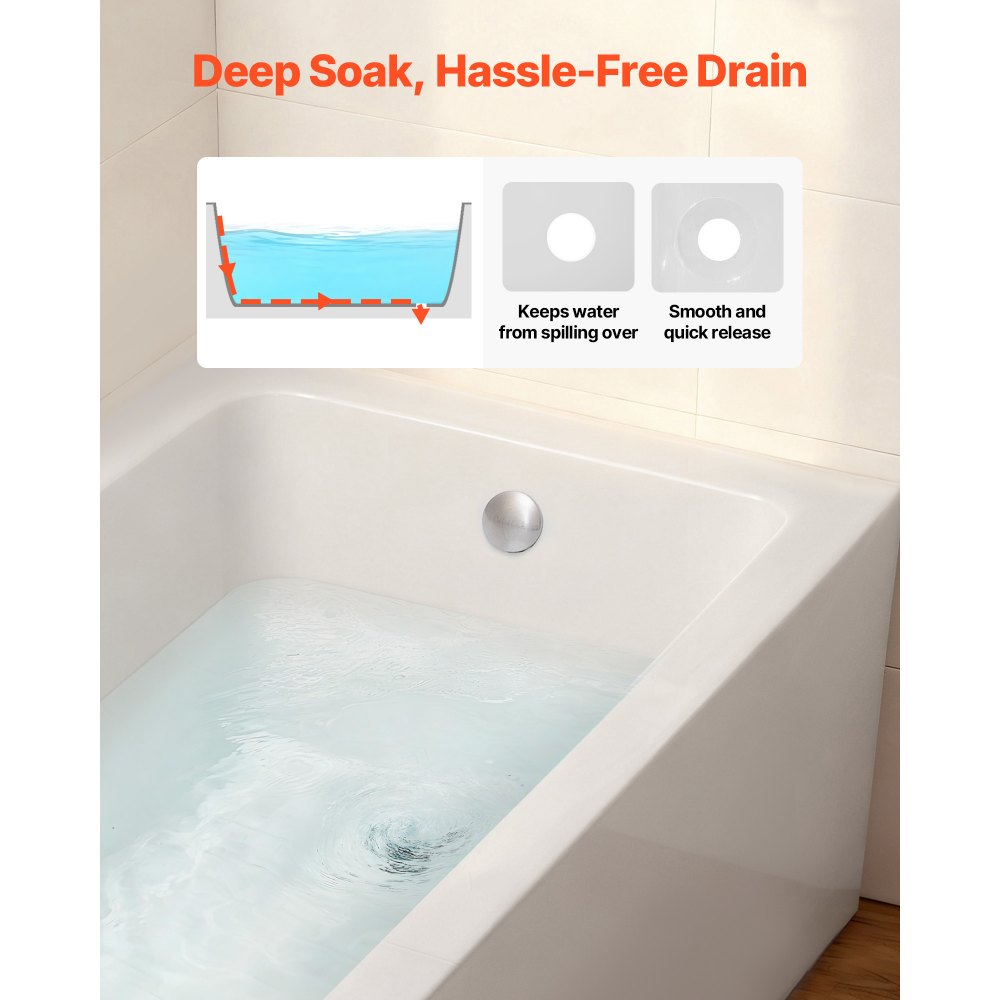 VEVOR Alcove Bathtub, 48" x 30" Contemporary Alcove Acrylic Bathtub, Soaking Bath Tub with Right Hand Drain and Overflow Hole, Large Rectangular Deep Soak Tub for Bathroom with Integral Flange, White
