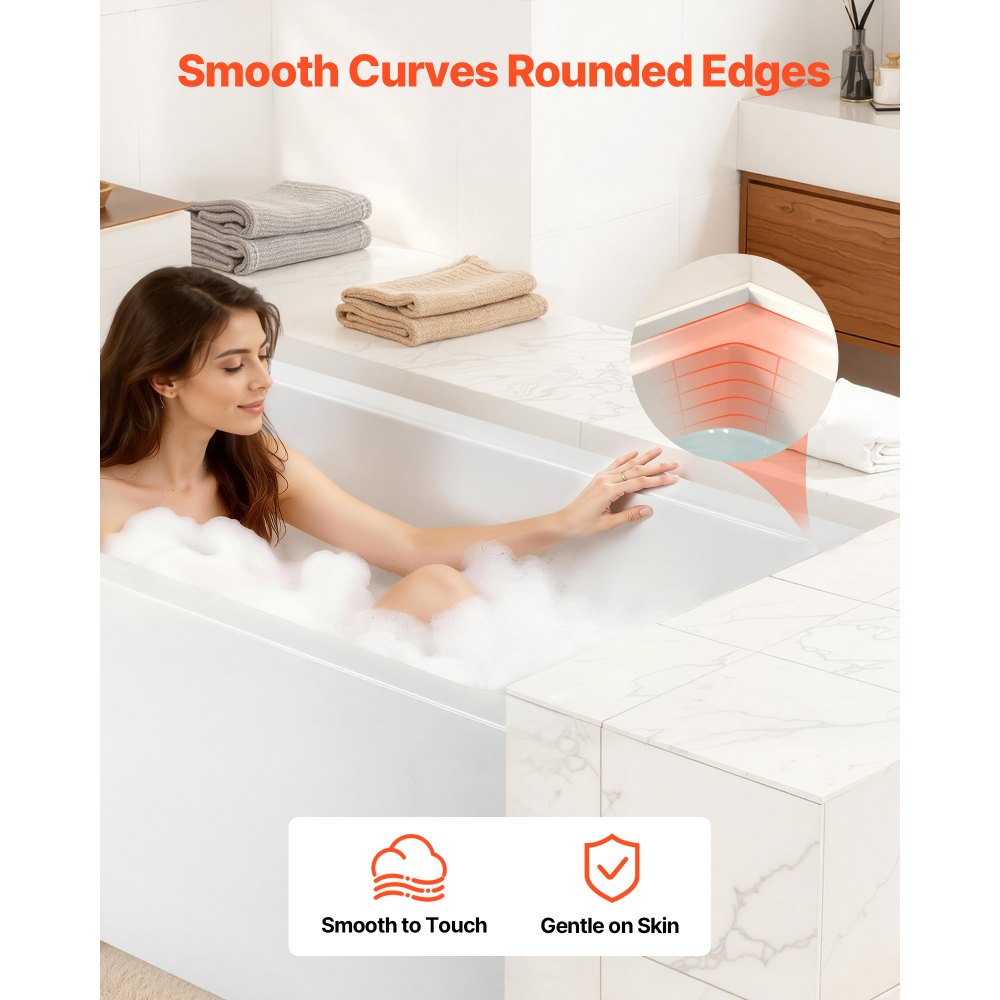 VEVOR Alcove Bathtub, 48" x 30" Contemporary Alcove Acrylic Bathtub, Soaking Bath Tub with Left Hand Drain and Overflow Hole, Large Rectangular Deep Soak Tub for Bathroom with Integral Flange, White