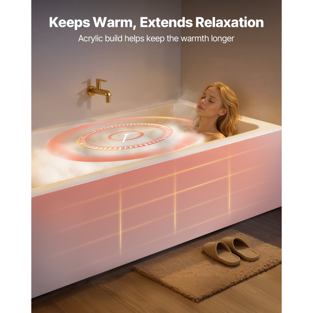 VEVOR Alcove Bathtub, 60" x 30" Contemporary Alcove Acrylic Bathtub, Soaking Bath Tub with Left Hand Drain and Overflow Hole, Large Rectangular Deep Soak Tub for Bathroom with Integral Flange, White
