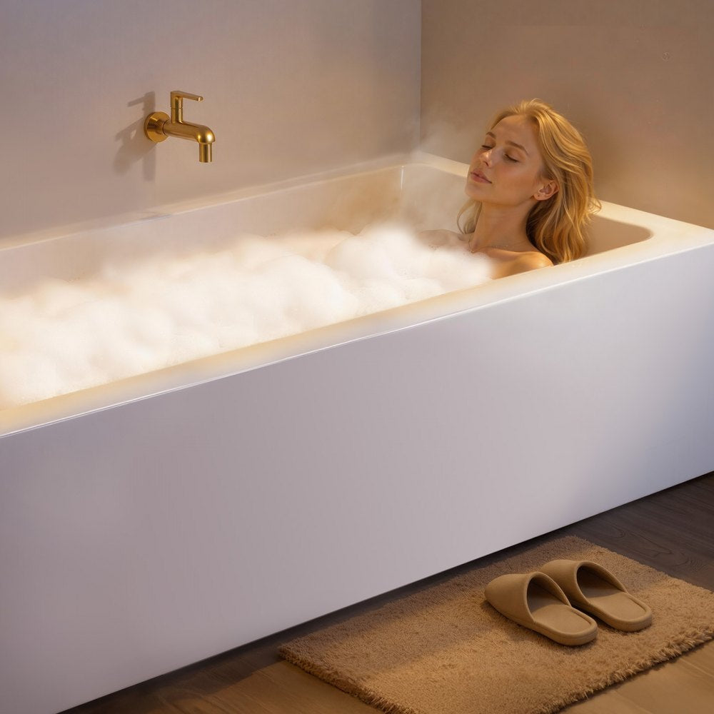 VEVOR Alcove Bathtub, 60" x 30" Contemporary Alcove Acrylic Bathtub, Soaking Bath Tub with Left Hand Drain and Overflow Hole, Large Rectangular Deep Soak Tub for Bathroom with Integral Flange, White
