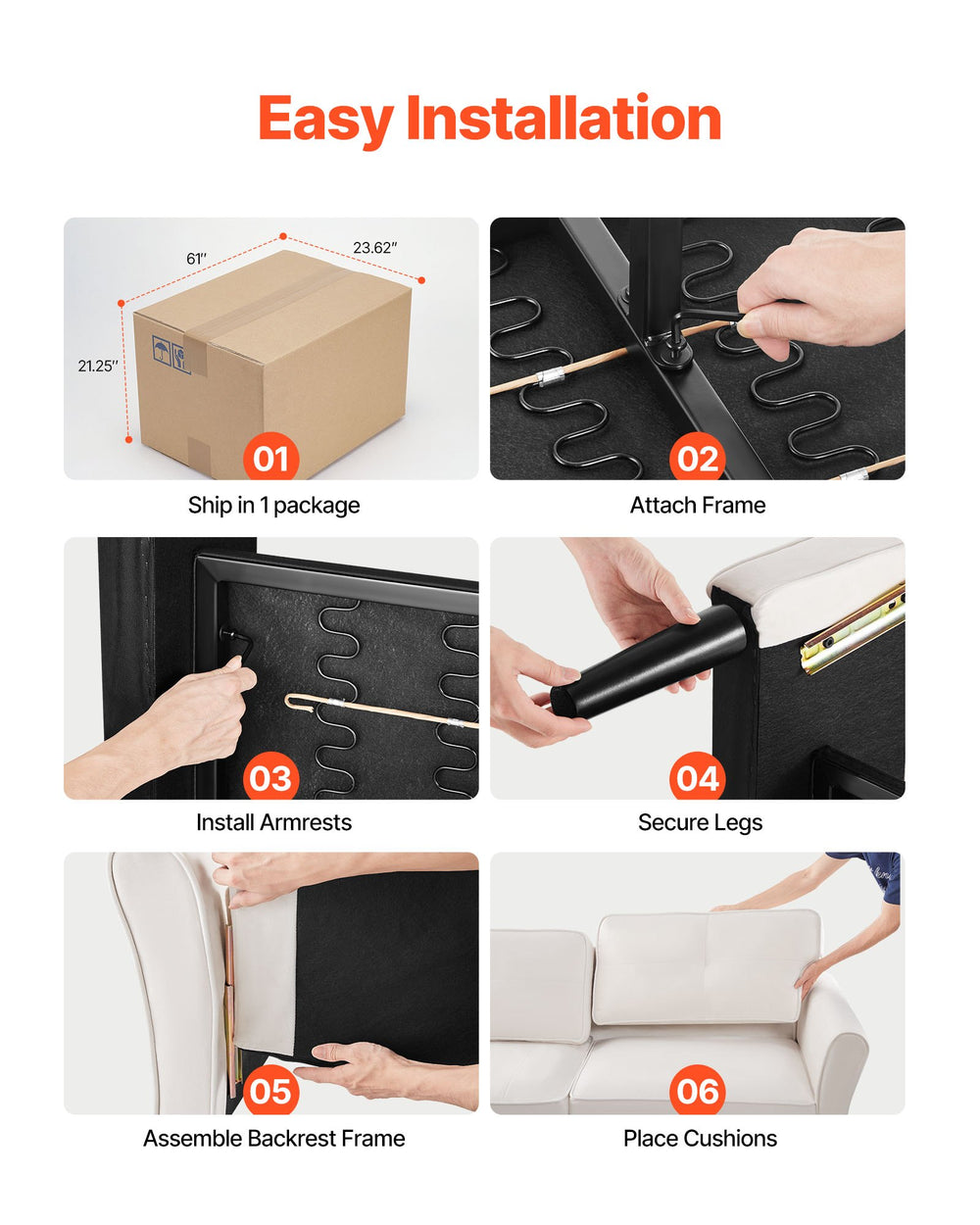 VEVOR loveseat sofa easy installation steps (infographic)