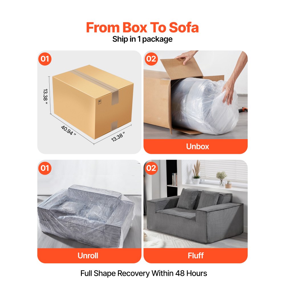 VEVOR loveseat sofa - from box to sofa (unbox, unroll, fluff) full shape recovery within 48 hours