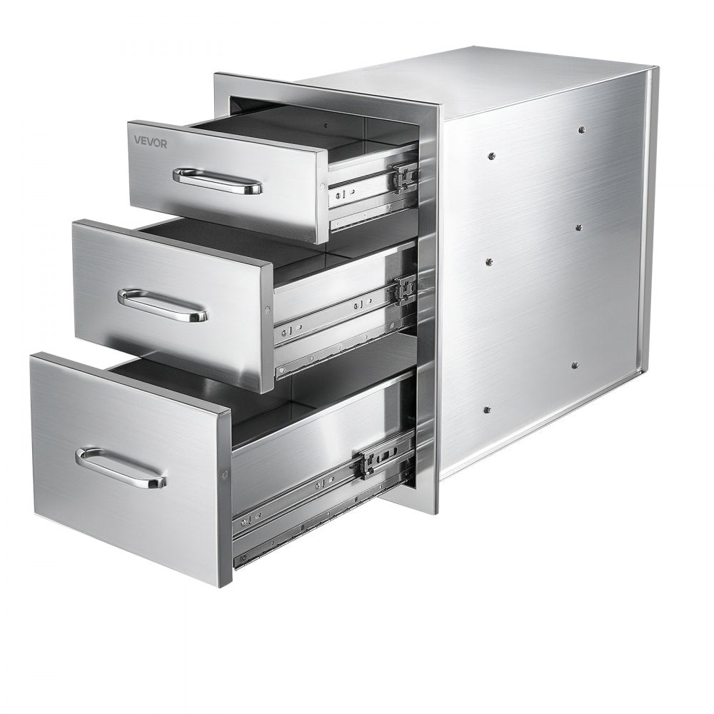 VEVOR Outdoor Kitchen Drawers, 21"W x 22"H x 14"D, 3-Tier Storage Access, for BBQ Island Storage, Patio Bars and Grill Station, with Handle, Built-In BBQ Island Drawers Organize Cookware Accessories