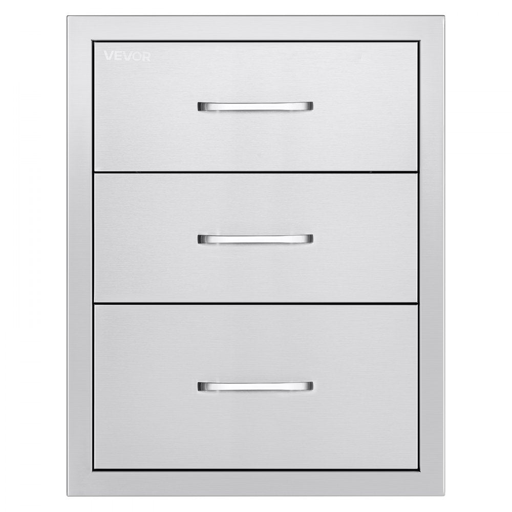VEVOR Outdoor Kitchen Drawers 18.11" W x 23.23" D x 23.23" H, Triple-Access Stainless Steel Modular Drawer Cabinet with Handles, BBQ Island Drawer for Outdoor Kitchen or BBQ Island Patio Grill Station