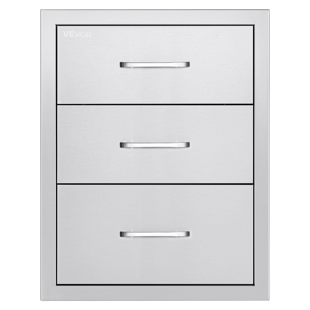 VEVOR Outdoor Kitchen Drawers 18.11"W x 23.23"D x 23.23"H, Triple-Access Stainless Steel BBQ Drawers with Handles, BBQ Island Drawer for Outdoor Kitchens or Barbeque Island Patio Grill Station
