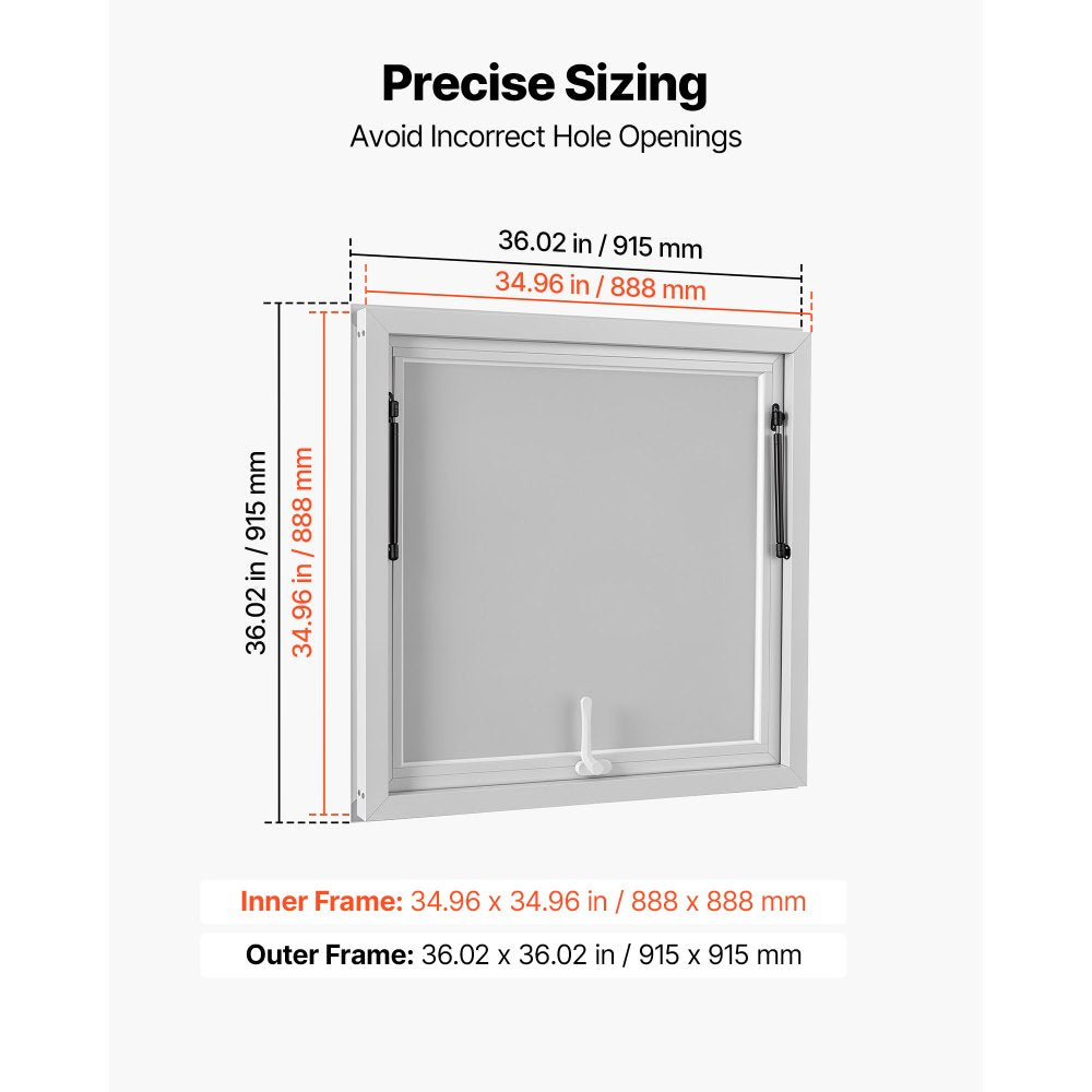 VEVOR Concession Window 36x36 in Aluminum Alloy Frame Service Window, for Food Truck, Up to 85 Degrees Stand Serving with Awning Door and Drag Hook, Rainwater Resistant for Concession Trailer