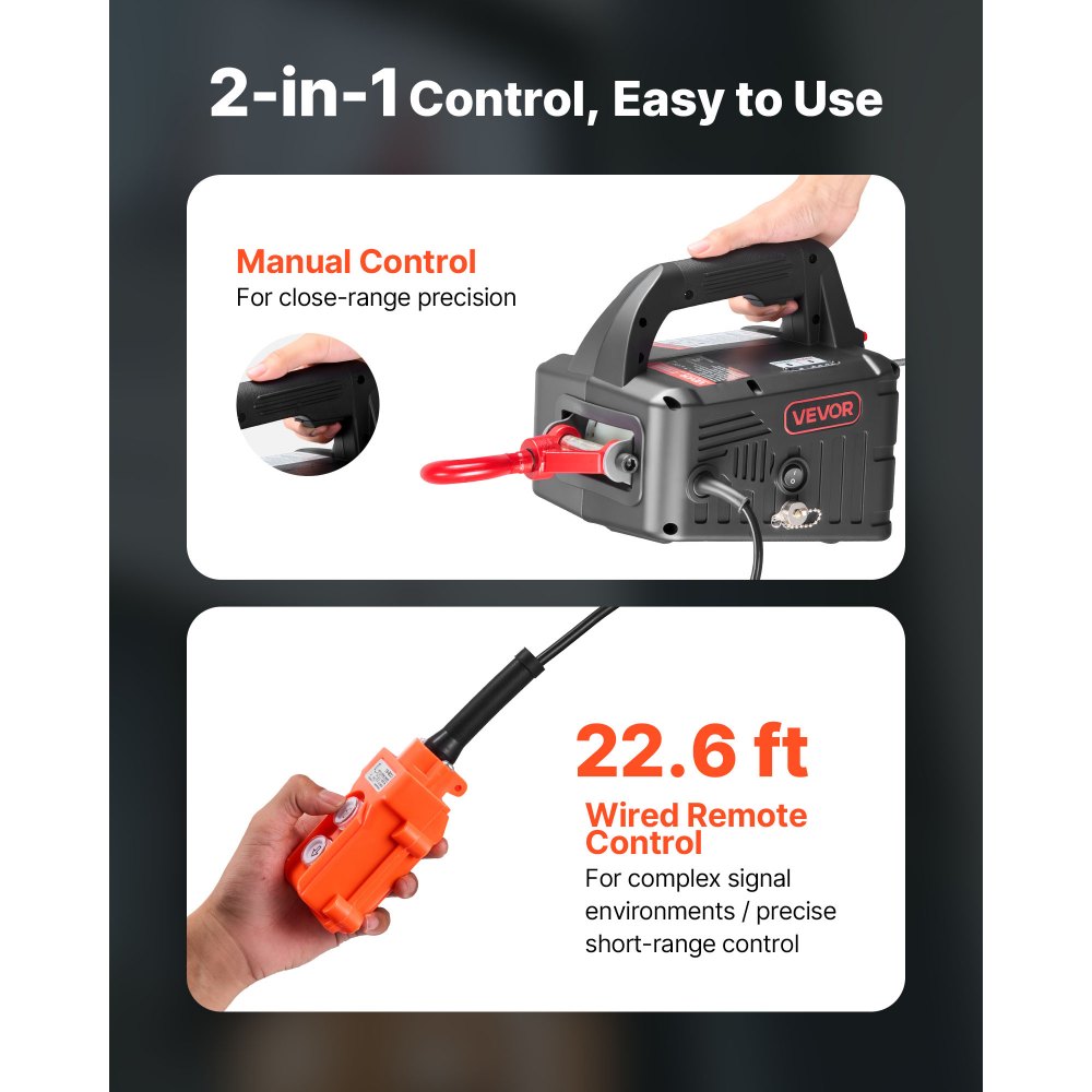 VEVOR 2-in-1 Electric Hoist Winch, 1100 lbs Capacity, 1500W Portable Power Winch Crane, 25 ft Lifting Height, 16.4 ft/min with Manual and Wired Remote Control for Factory, Warehouss, Garage