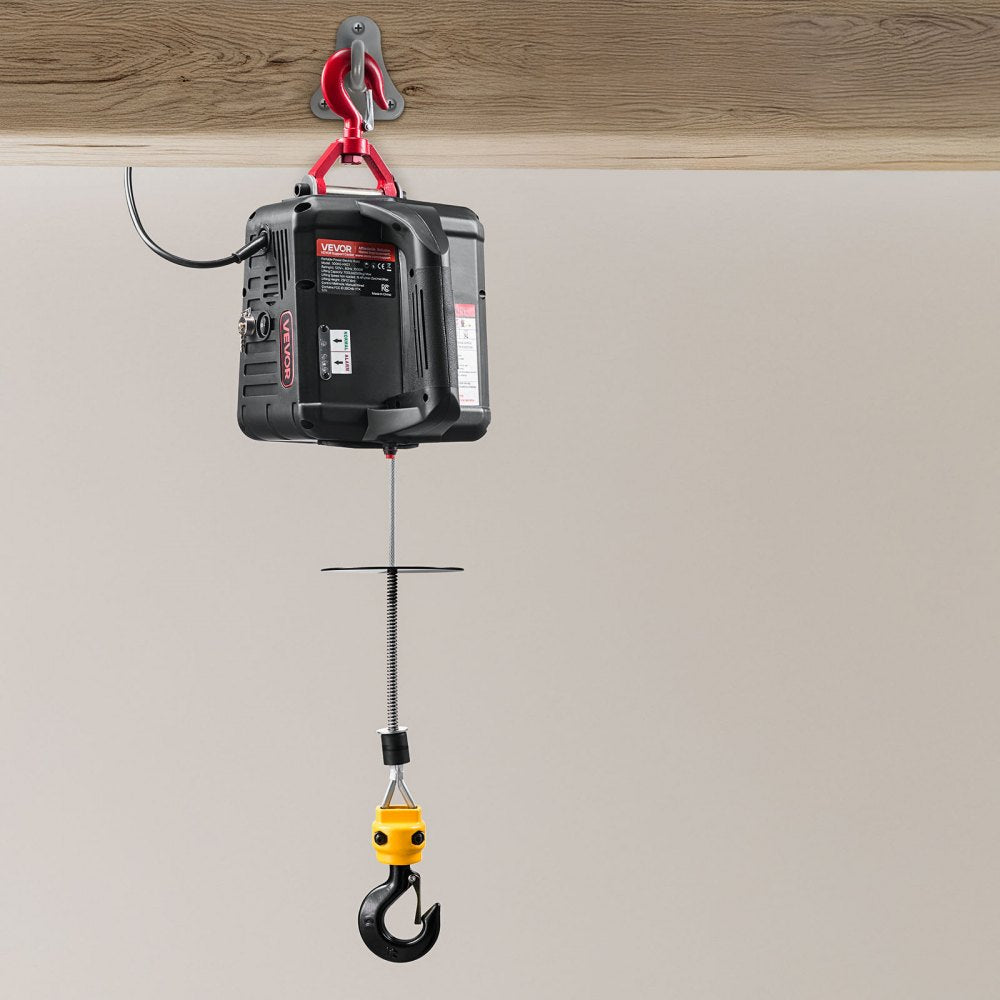 VEVOR 2-in-1 Electric Hoist Winch, 1100 lbs Capacity, 1500W Portable Power Winch Crane, 25 ft Lifting Height, 16.4 ft/min with Manual and Wired Remote Control for Factory, Warehouss, Garage