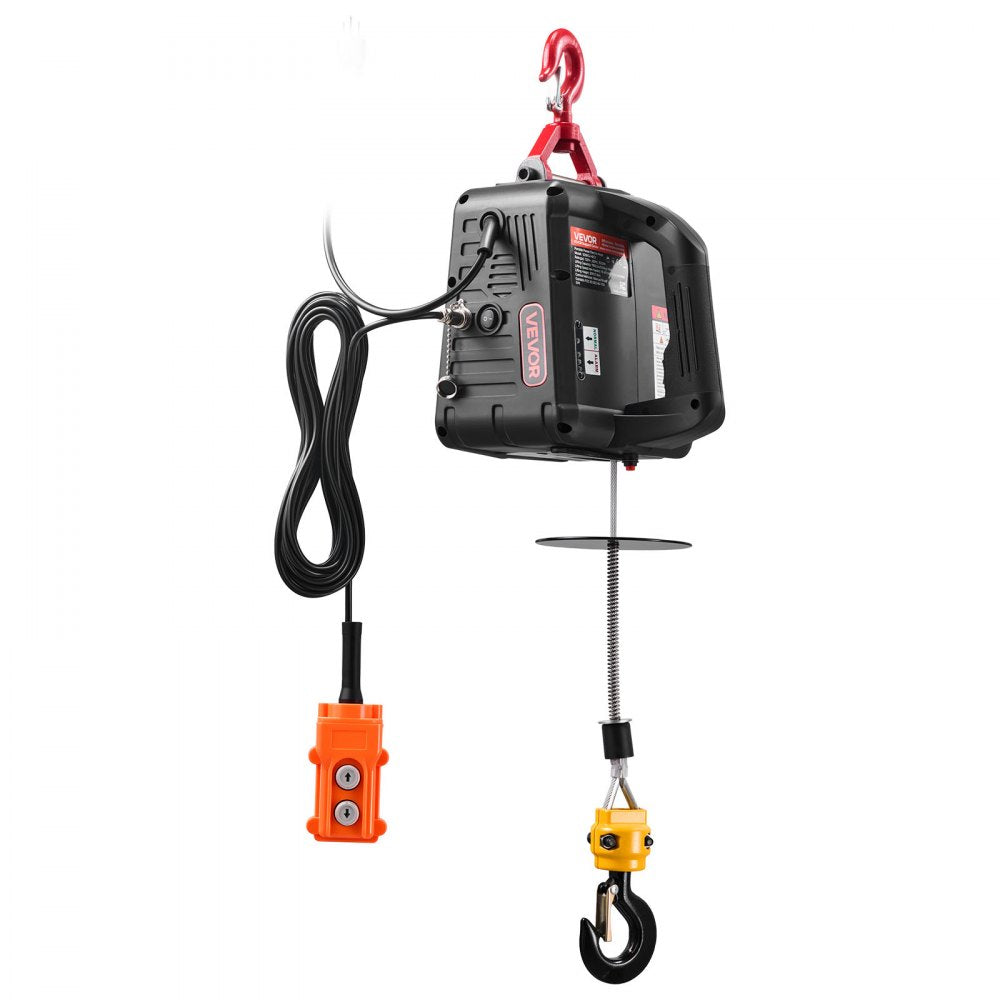 VEVOR 2-in-1 Electric Hoist Winch, 1100 lbs Capacity, 1500W Portable Power Winch Crane, 25 ft Lifting Height, 16.4 ft/min with Manual and Wired Remote Control for Factory, Warehouss, Garage