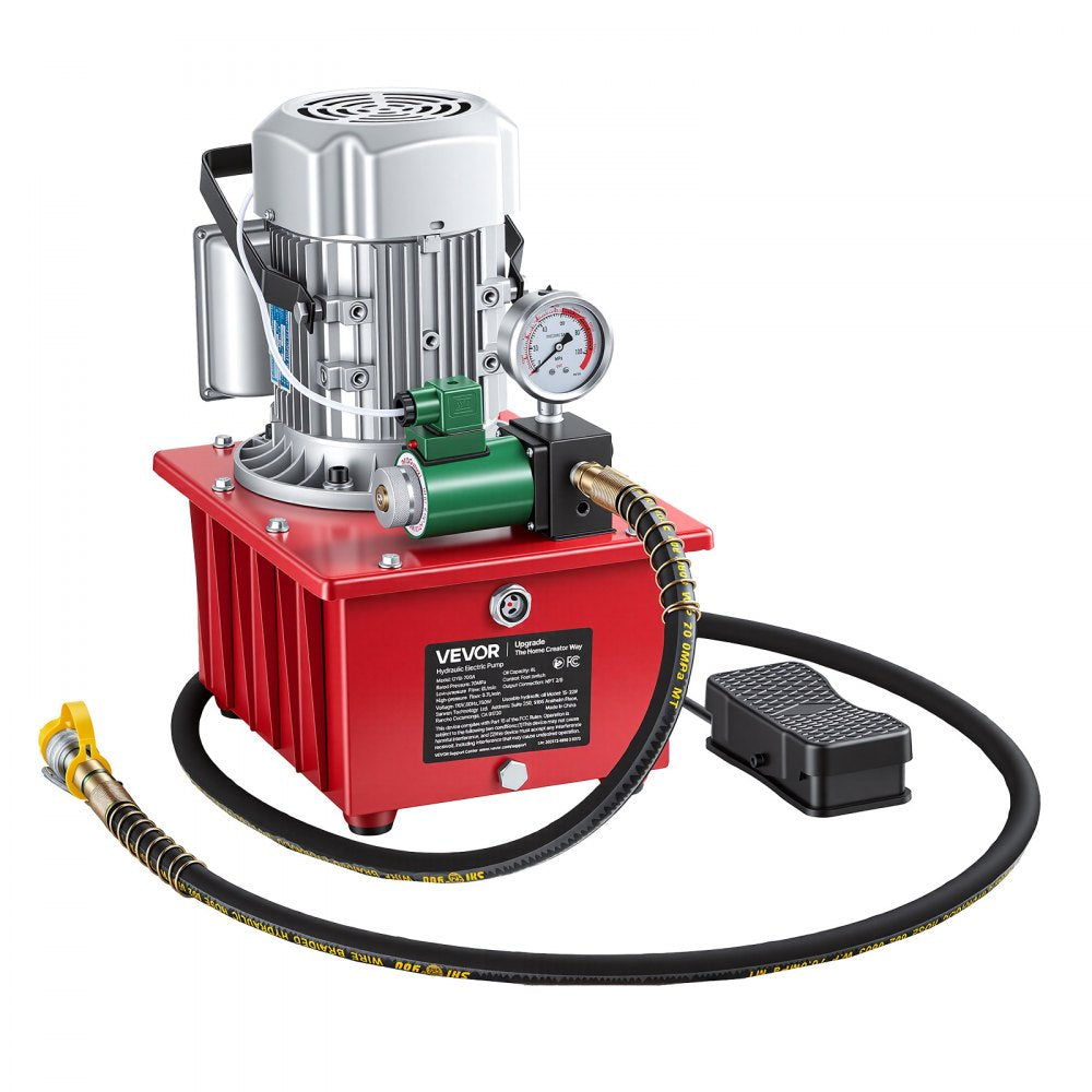 VEVOR Electric Driven Hydraulic Pump, 750W 10,000 PSI, 120V Single Acting Hydraulic Pump Power Pack Unit, Solenoid Valve with Pedal Switch, 2.1 Gal / 8L, for Punching, Bending, Single Acting Cylinders