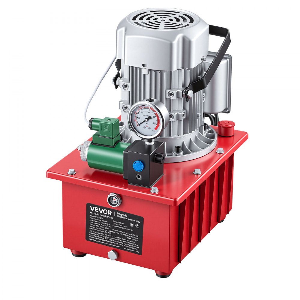 VEVOR Electric Driven Hydraulic Pump, 750W 10,000 PSI, 120V Single Acting Hydraulic Pump Power Pack Unit, Solenoid Valve with Pedal Switch, 2.1 Gal / 8L, for Punching, Bending, Single Acting Cylinders
