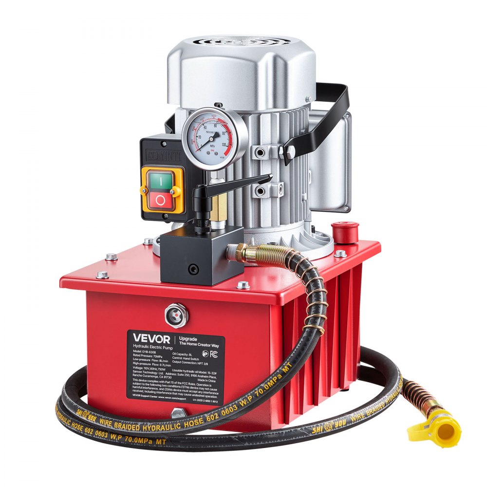 VEVOR Electric Hydraulic Pump, 750W 10,000 PSI, 120V Single Acting Electric Driven Hydraulic Pump Power Pack Unit, with Manual Valve, 2.1 Gallon / 8L, for Punching, Bending, Single Acting Cylinders