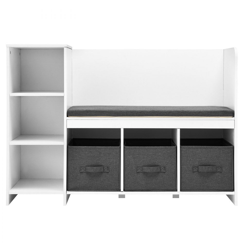 VEVOR Kids Reading Nook Bench, Toddler Bookshelf and Bookcase with Detachable Seat Cushion, 6-Cubby Storage Organizer Bench with 3 Drawers, Ideal for Playroom, Bedroom, Living Room or Entryway, White