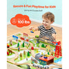 VEVOR Train Table, 120 Multicolor Pieces Wooden Kids Activity Table with Collapsible Storage Bin, 3-in-1 Wooden Train Set for Gaming, Drawing, Reading, Eating, Creative Toy Set for Kids Ages 3+