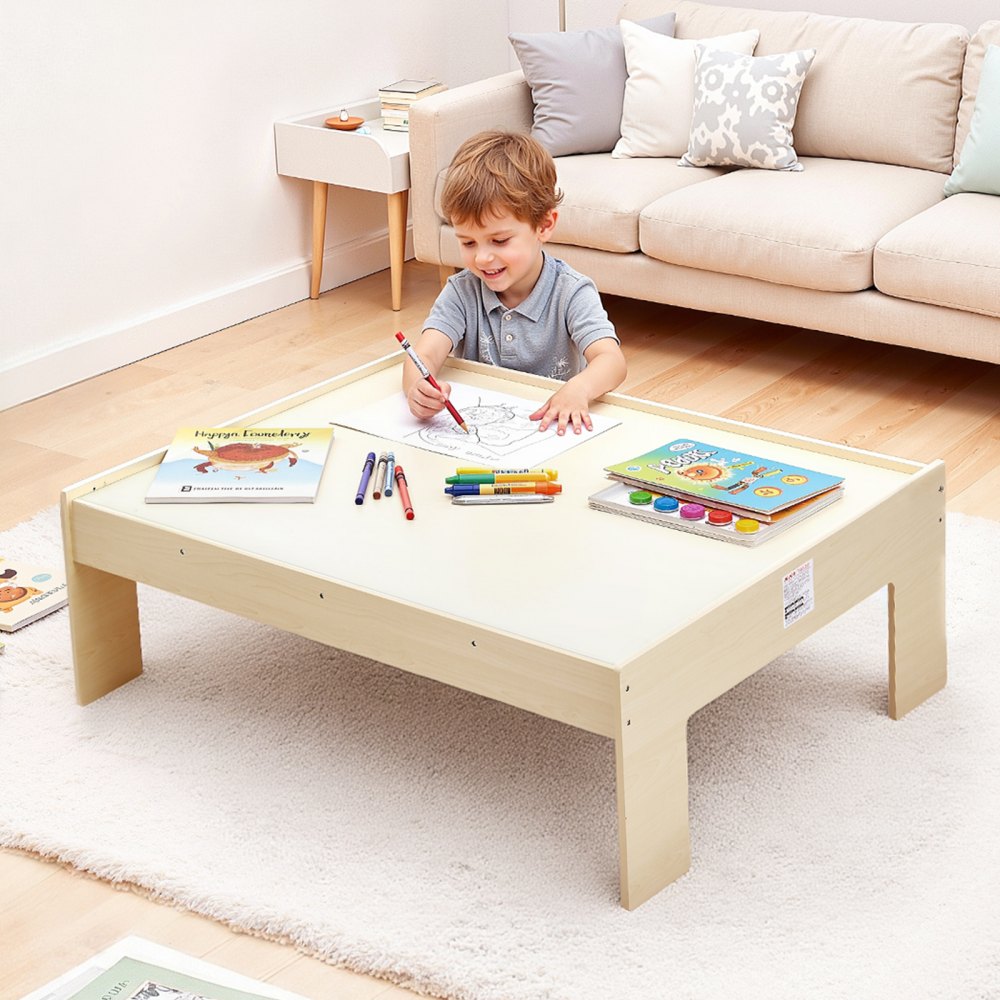 VEVOR Train Table, 120 Multicolor Pieces Wooden Kids Activity Table with Collapsible Storage Bin, 3-in-1 Wooden Train Set for Gaming, Drawing, Reading, Eating, Creative Toy Set for Kids Ages 3+