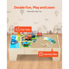 VEVOR Train Table, 62 Multicolor Pieces Wooden Kids Activity Table with Large Storage Drawer, 3-in-1 Wooden Train Set for Playing, Drawing, Reading, Eating, Creative Toy Set for Kids Ages 3+