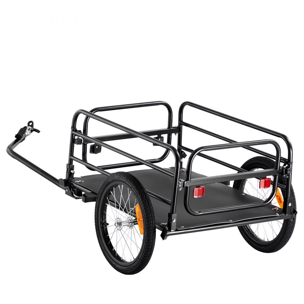 VEVOR Bike Cargo Trailer, 160 lbs Load Capacity, Heavy-Duty Bicycle Wagon Cart, Foldable Compact Storage & Quick Release with Universal Hitch, 16" Wheels, Safe Reflectors, Fits 22"-28" Bike Wheels