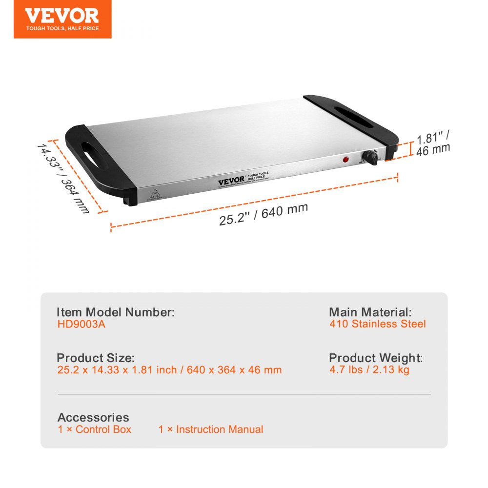 VEVOR Electric Warming Tray, Food Warming Trays for Buffet, Warming Trays with Adjustable Temperature Control, Portable Stainless Steel Food Warmer, Hot Plate Perfect for Parties, Catering, Holidays