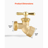 VEVOR Hose Bibb, 1/2" FIP x 3/4" MHT Connection, Multi-Turn Garden Valve, Heavy Duty Brass Hose Bib, Outdoor Water Faucet Spigot, Brass Plumbing Fitting, Compatible with Copper, Galvanized Pipes