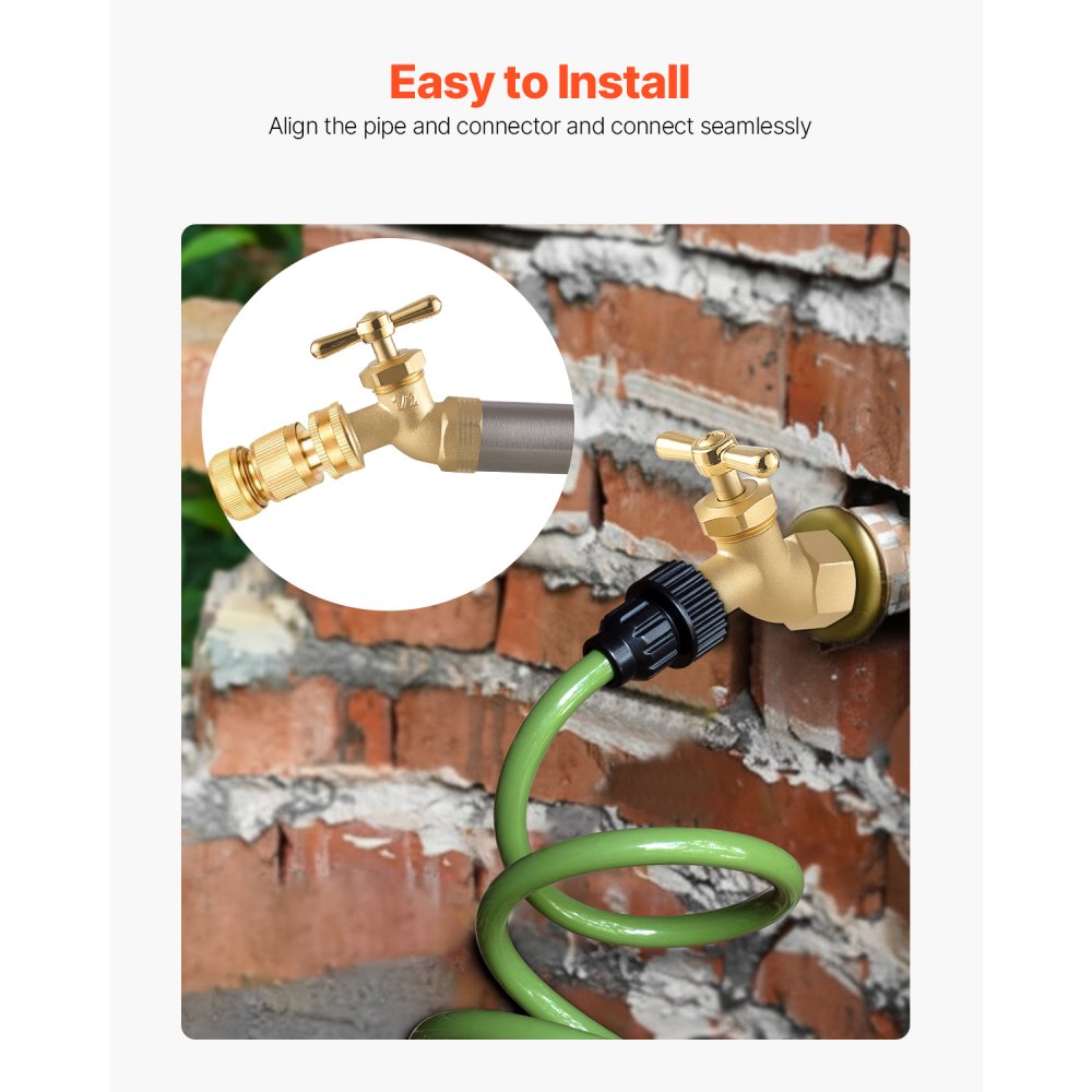 VEVOR Hose Bibb, 1/2" FIP x 3/4" MHT Connection, Multi-Turn Garden Valve, Heavy Duty Brass Hose Bib, Outdoor Water Faucet Spigot, Brass Plumbing Fitting, Compatible with Copper, Galvanized Pipes